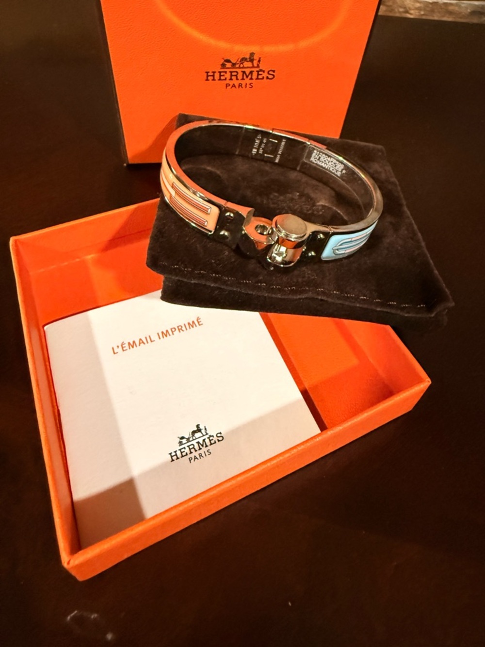 Hermes Enamel Cuff Bracelet - Orange & Light Blue